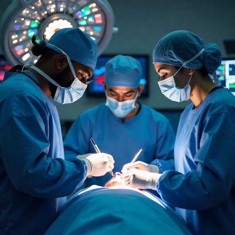 Imagen de un procedimiento de neurocirugía vascular para tratar afecciones cerebrales como aneurismas o malformaciones arteriovenosas.