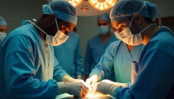 Intervención quirúrgica de neurocirugía vascular para tratar aneurismas cerebrales o malformaciones vasculares.
