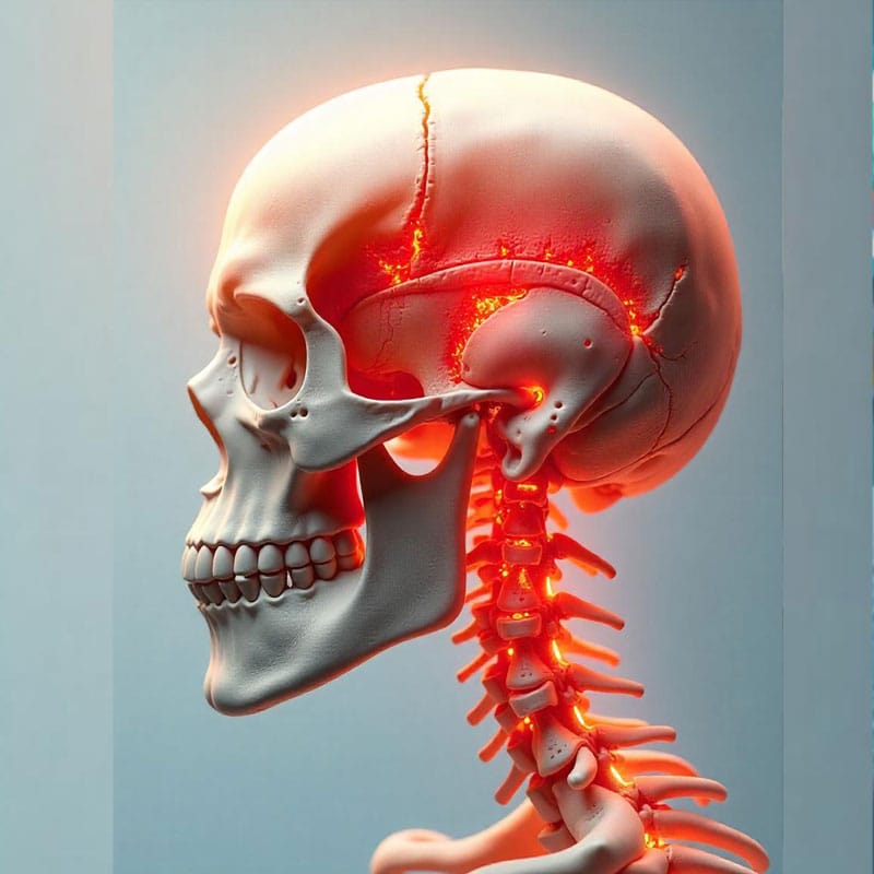 Imagen médica que muestra un diagnóstico de trauma craneal a través de una tomografía computarizada (TC).